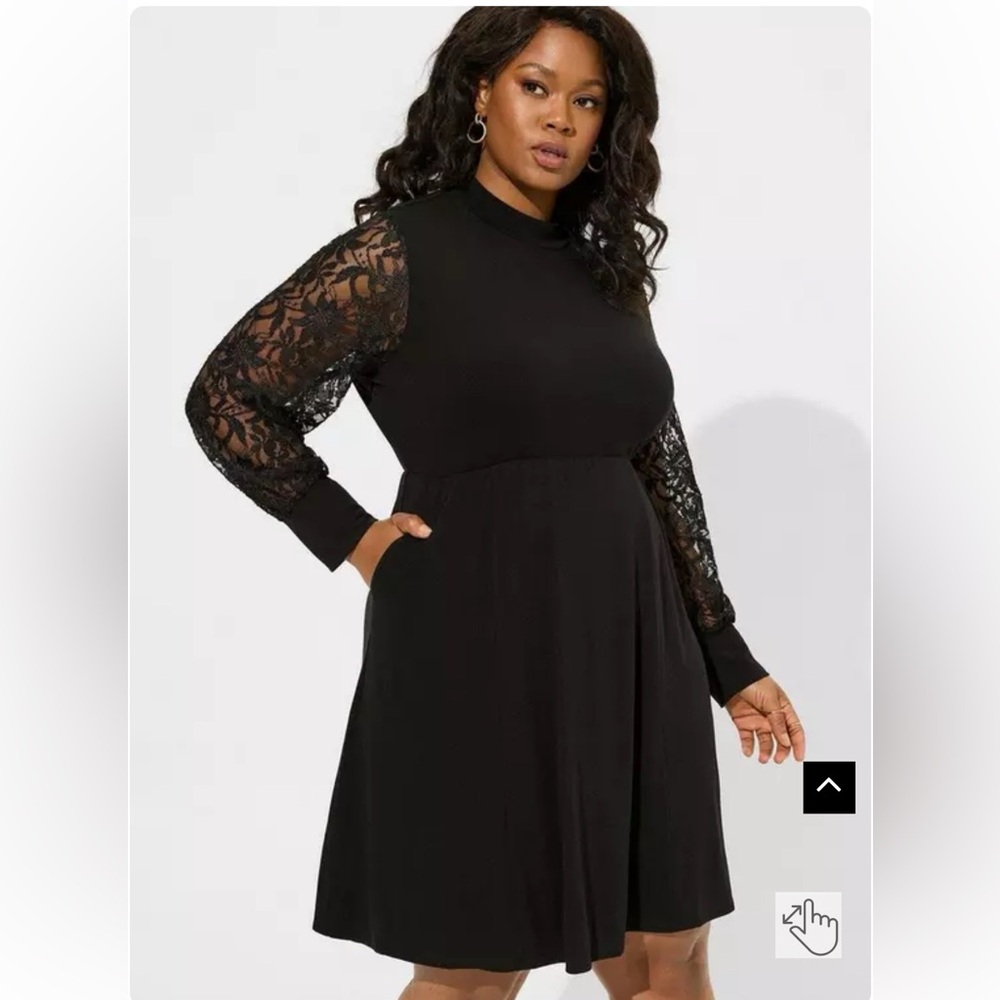 NWT Torrid At The Knee Jersey Lace Sleeve Mock Neck Skater Dress Size 2X